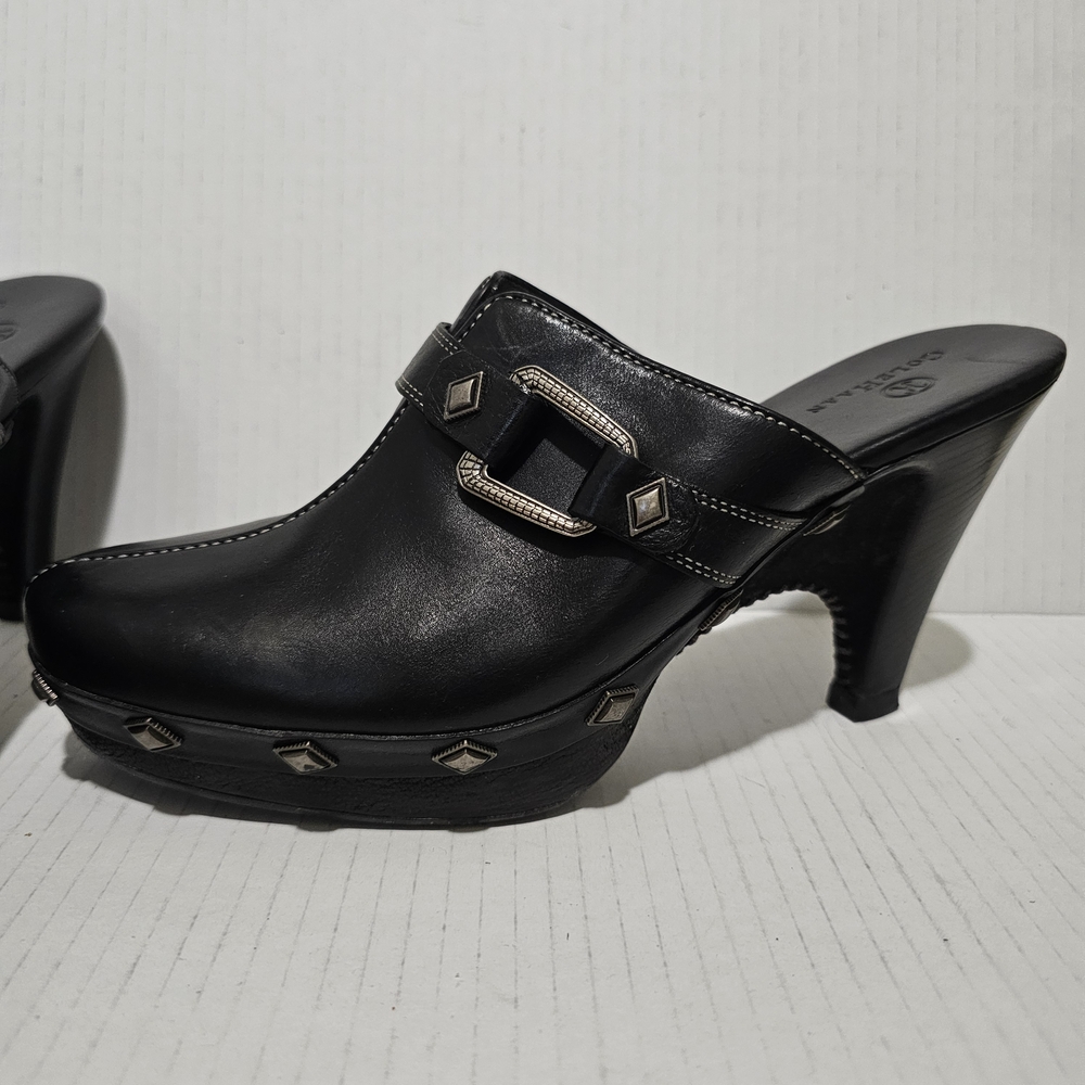 Cole Haan Black Mules with Silver Details